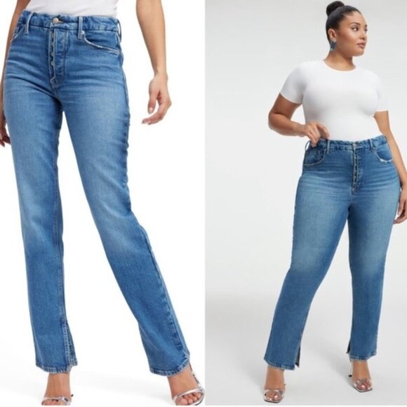 Good American | High Waist Button Front Split Hem Straight Leg Jeans - Size 2/26 - Picture 1 of 11